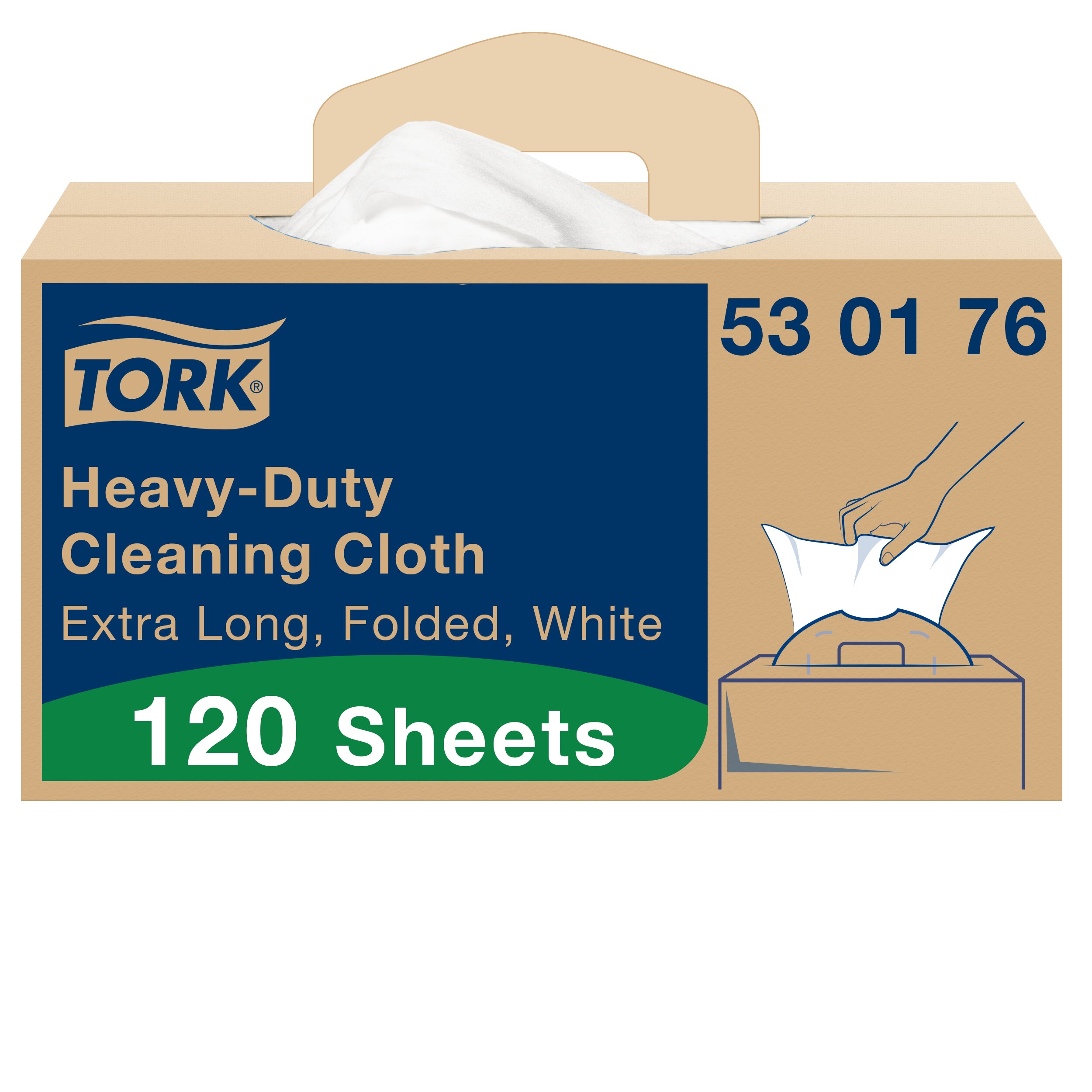 Tork White Non Woven Fabric Cloths for Heavy Duty Cleaning, Box of 120, 61.5 x 35.5cm, Repeat Use