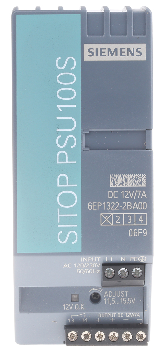 Siemens SITOP PSU100S Switched Mode DIN Rail Power Supply, 85 → 132V ac ac Input, 12V dc dc Output, 7A Output,