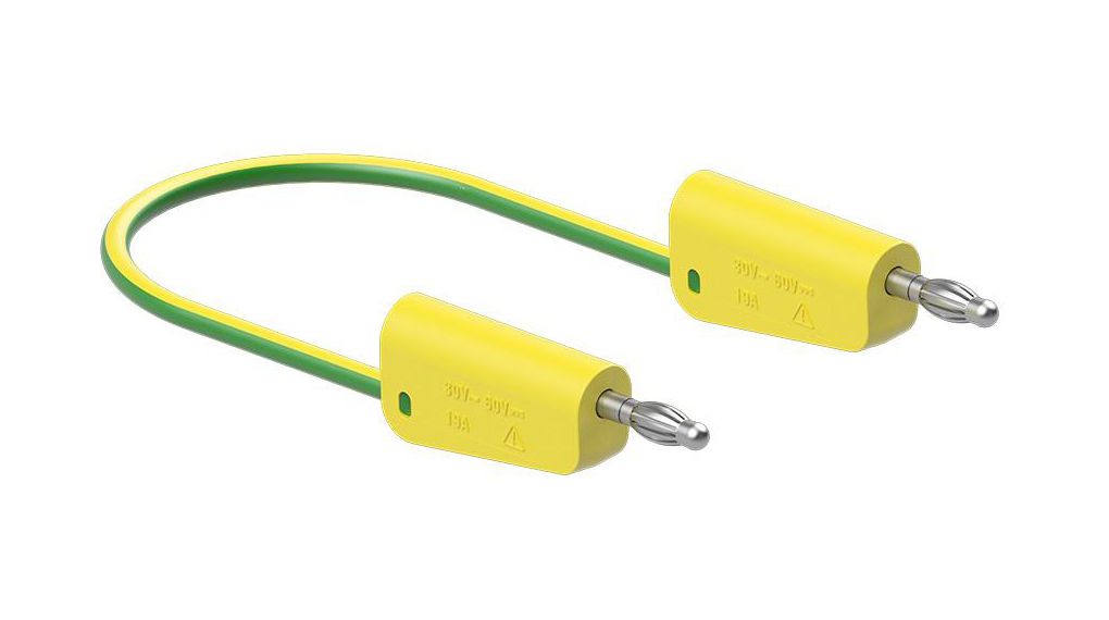 Staubli Test lead, 19A, 30 → 60V, Green/Yellow, 50cm Lead Length