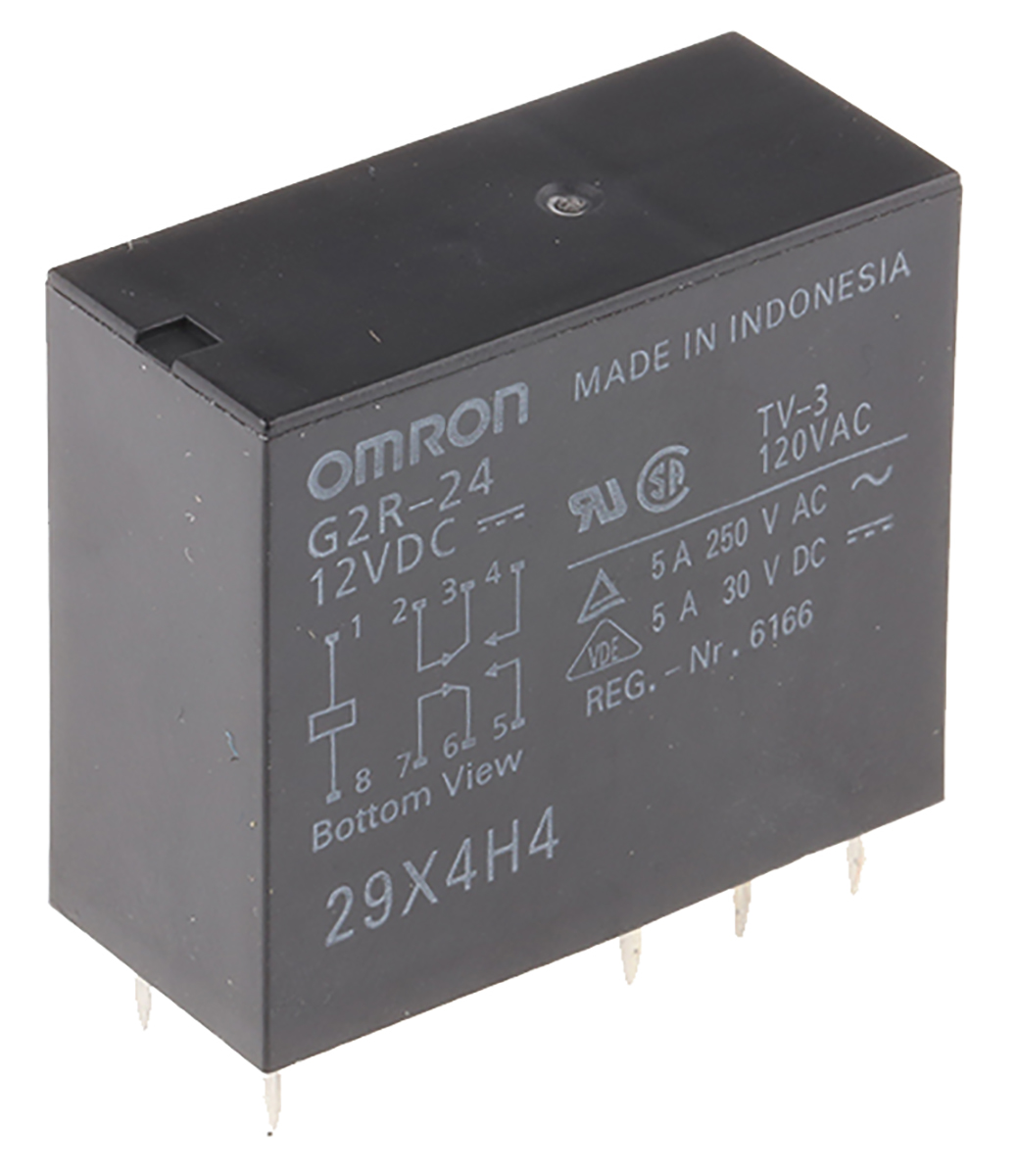 Omron PCB Mount Power Relay, 12V dc Coil, 4A Switching Current, DPDT