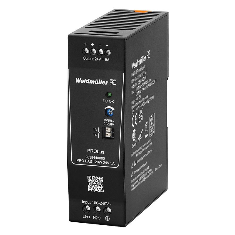 Weidmüller PRO BAS DIN Rail Power Supply, 264V ac ac, dc Input, 24V dc dc Output, 5A Output, 120W