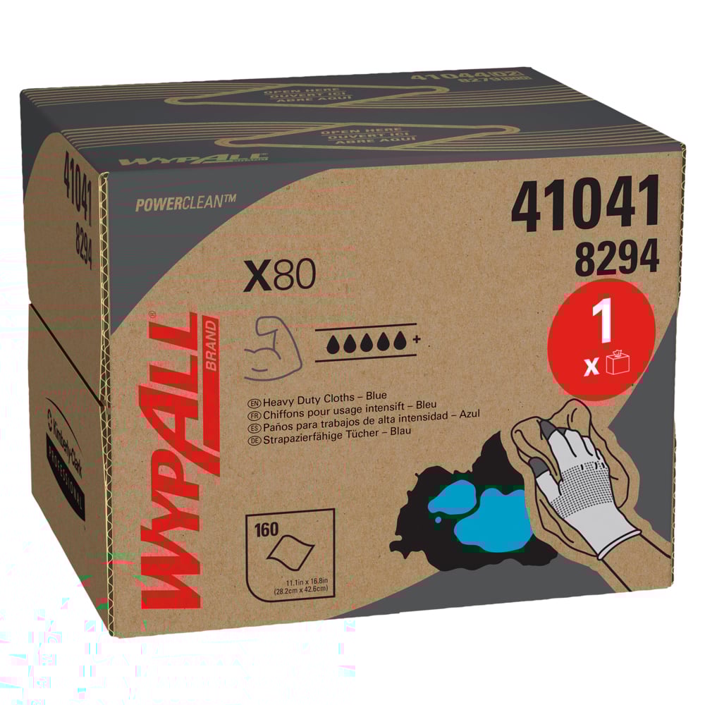 WYPALL WypAll X80 Blue Cloths for General Cleaning, Dry Use, Box of 160, 426 x 282mm, Repeat Use