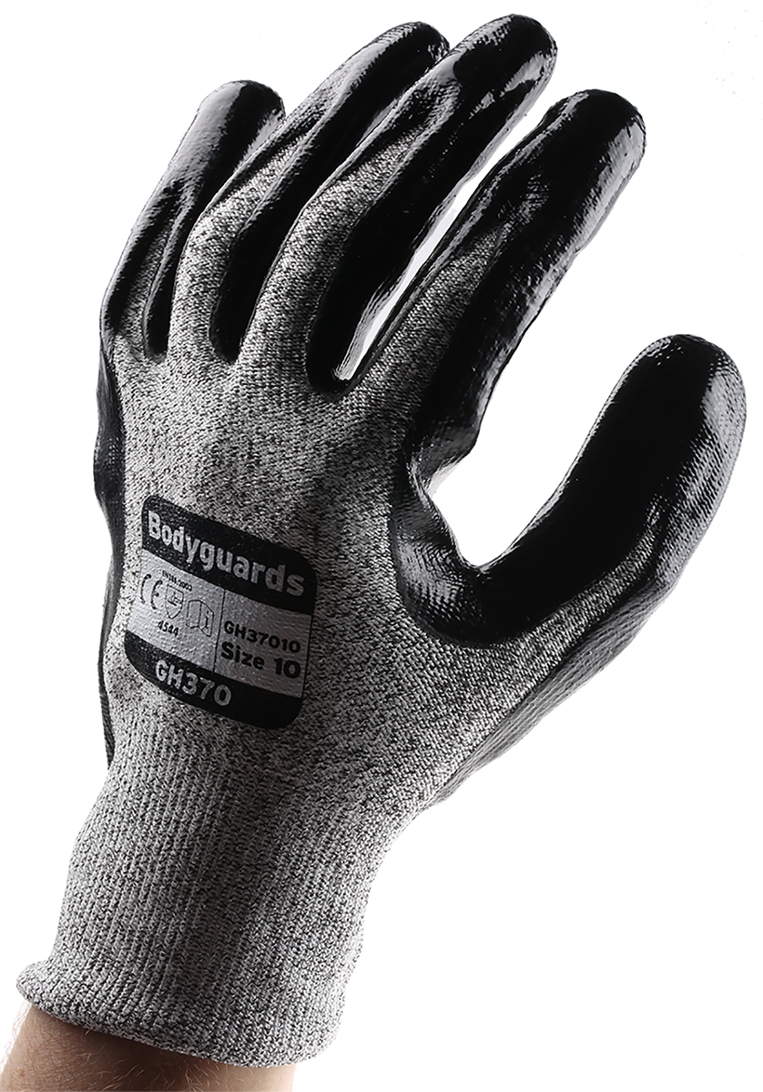 Polyco Healthline GH370 Black String Knit Work Gloves, Size 10, Nitrile Coating