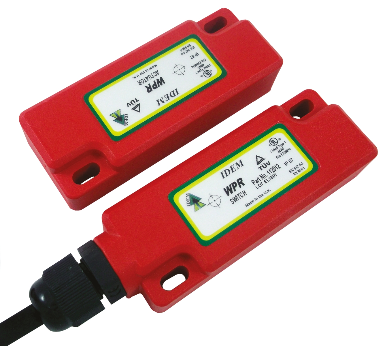 IDEM WPR Series Magnetic Non-Contact Safety Switch, 250V ac, Plastic Housing, NC, 2m Cable
