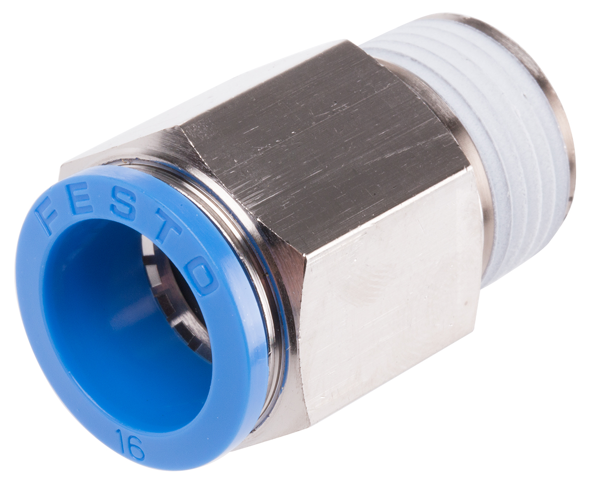 Festo QS Series Straight Threaded Adaptor, R 1/2 Male to Push In 16 mm, Threaded-to-Tube Connection Style, 153011