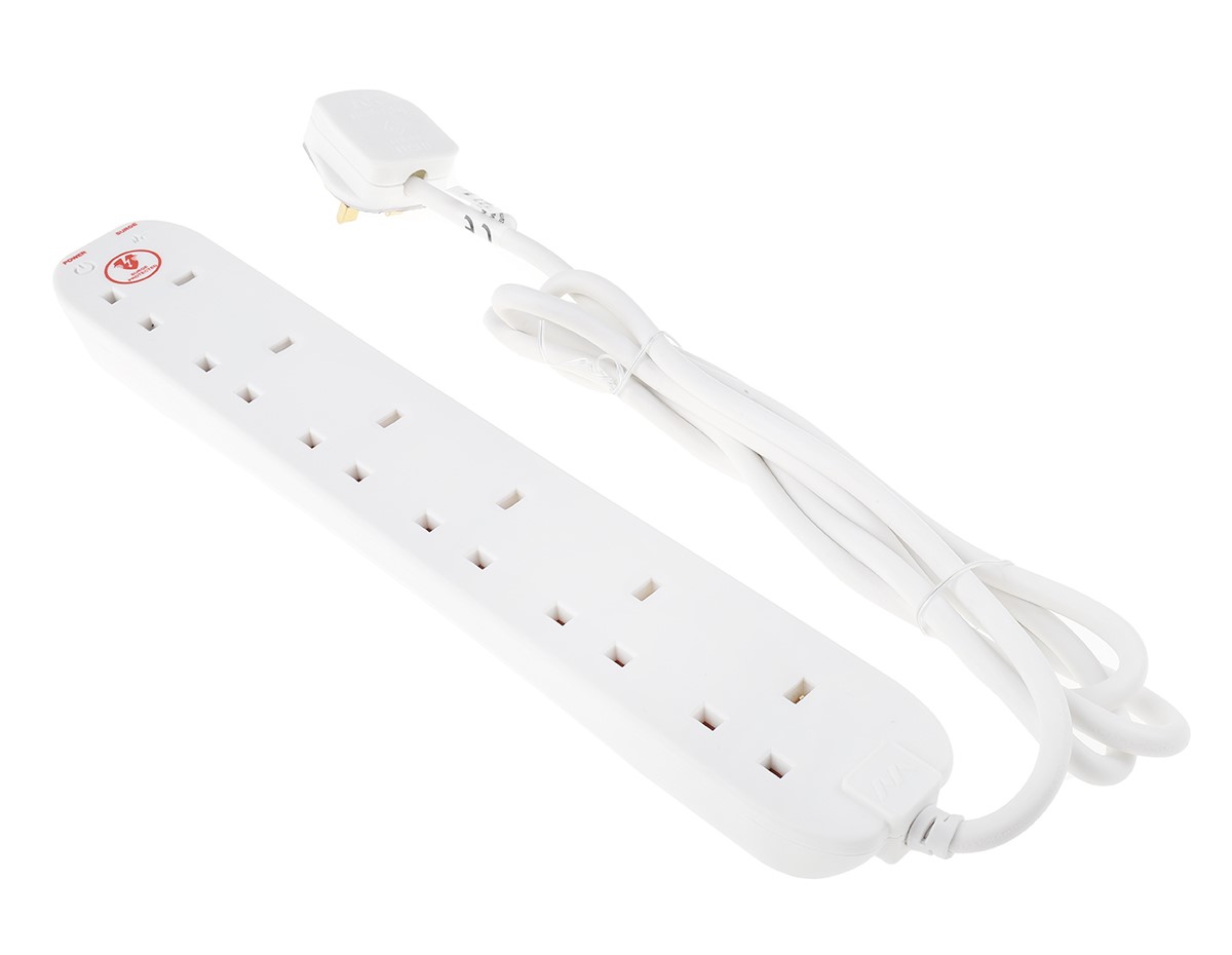 RS PRO 2m 6 Socket Type G - British Extension Lead