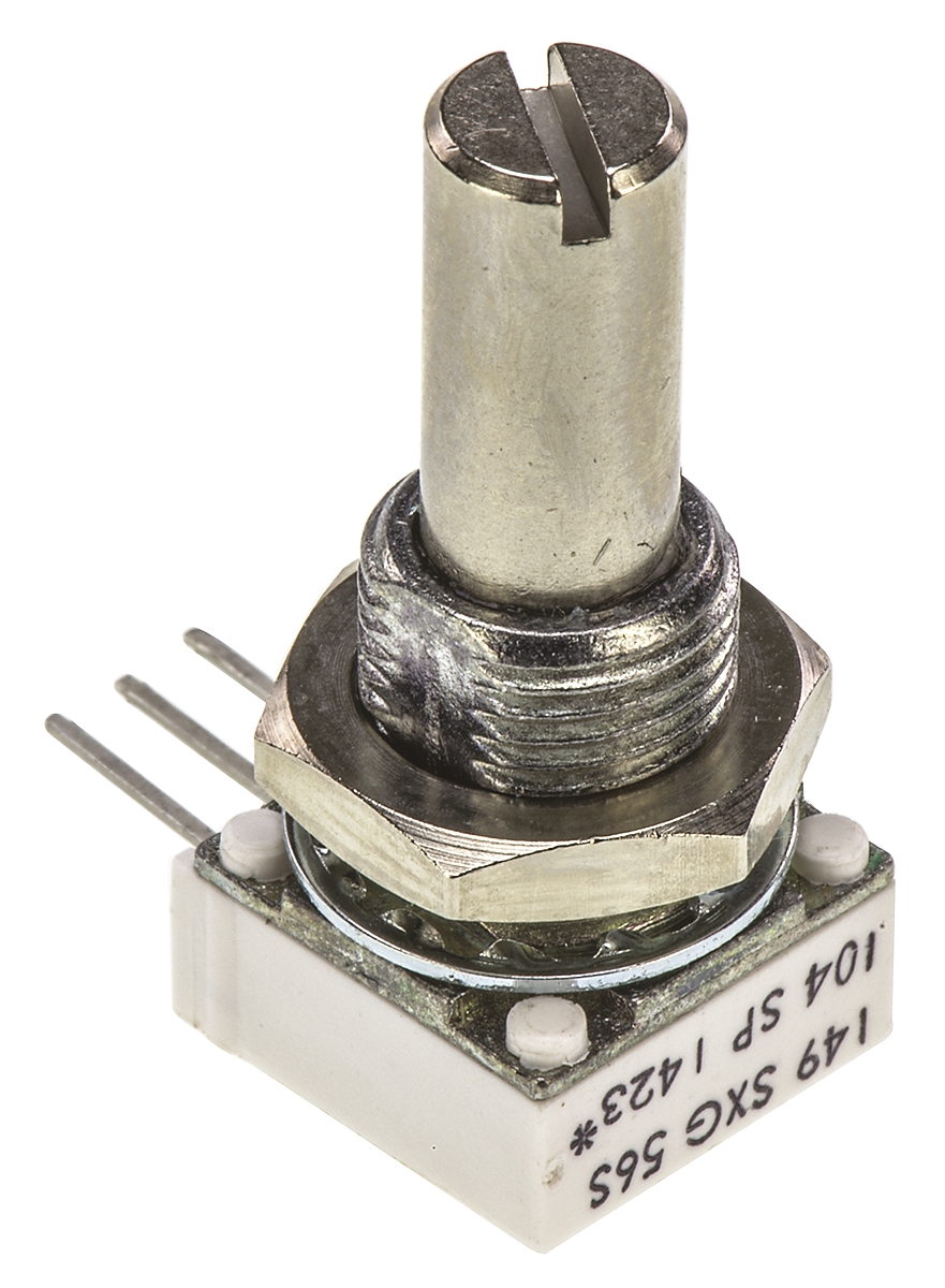 Vishay 149 100kΩ Rotary Potentiometer 1-Gang, Panel Mount (Through Hole), 14910F0GJSX10104KA