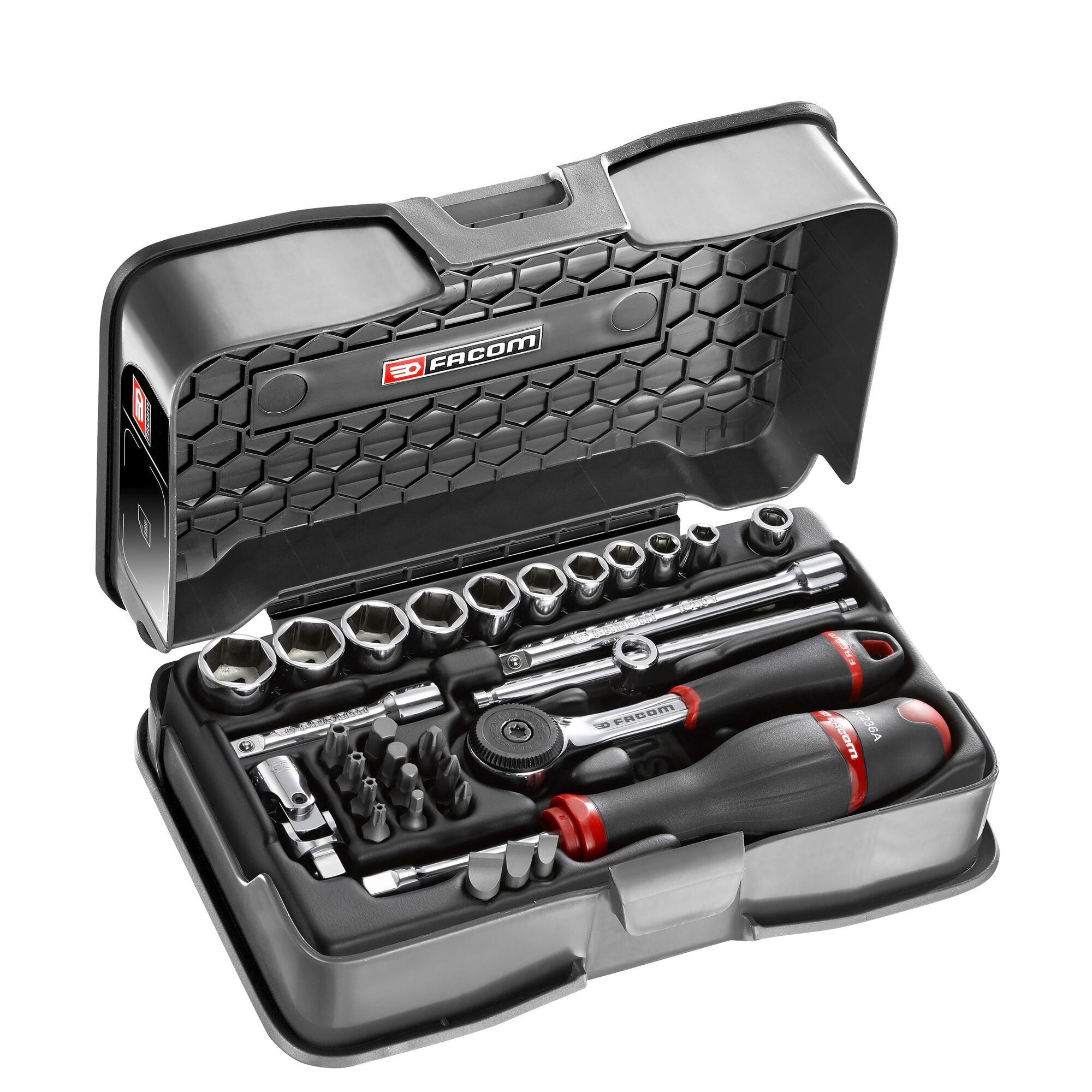 Facom 31-Piece Metric 1/4 in Standard Socket/Bit Set with Ratchet, 6 point