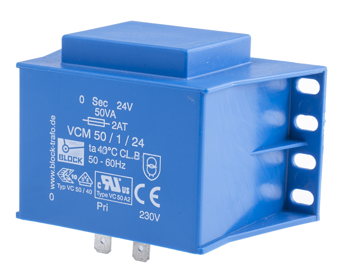 Block 24V ac 1 Output Through Hole PCB Transformer, 50VA
