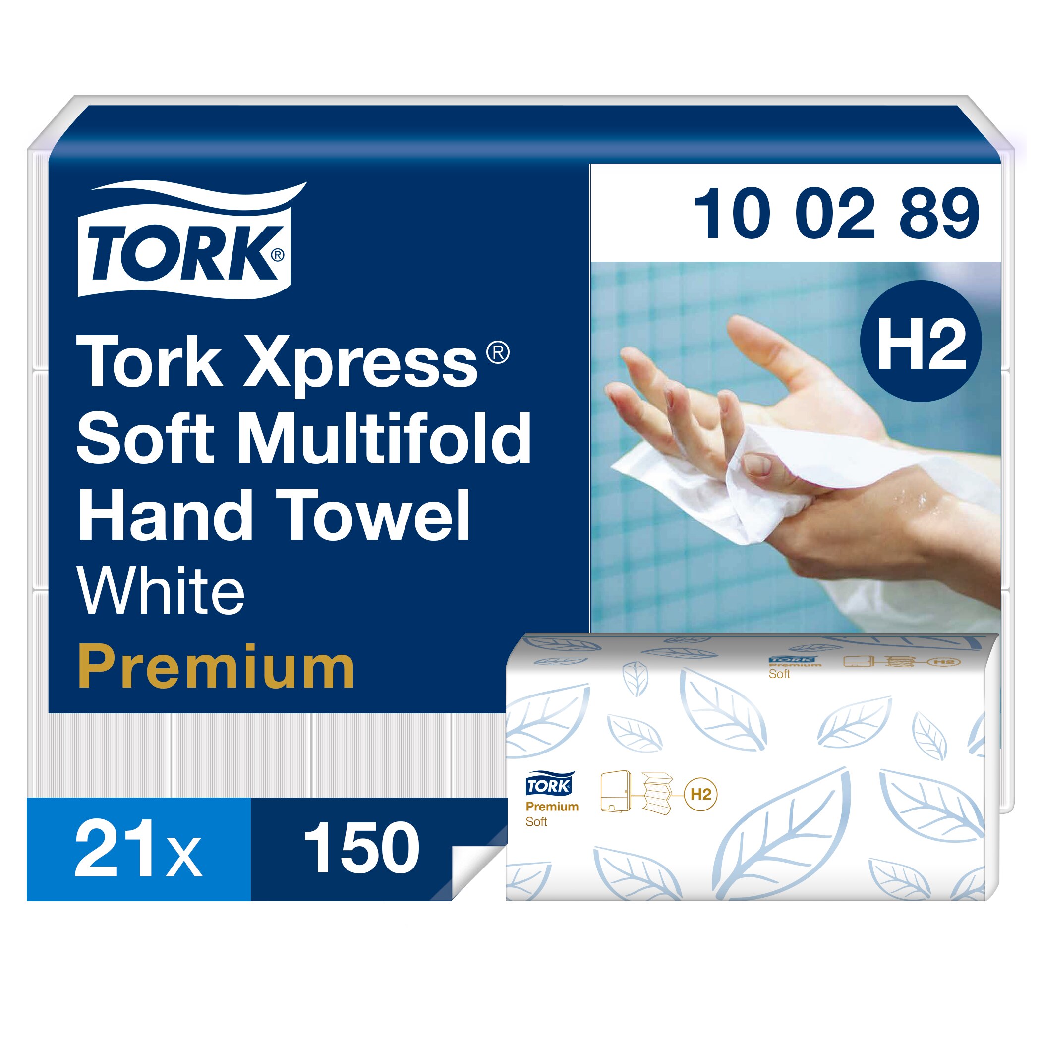 Tork Xpress Folded White Paper Towel, 255 x 212 (Unfolded) mm, 85 x 212 (Folded) mm, 2-Ply, 150 Sheets