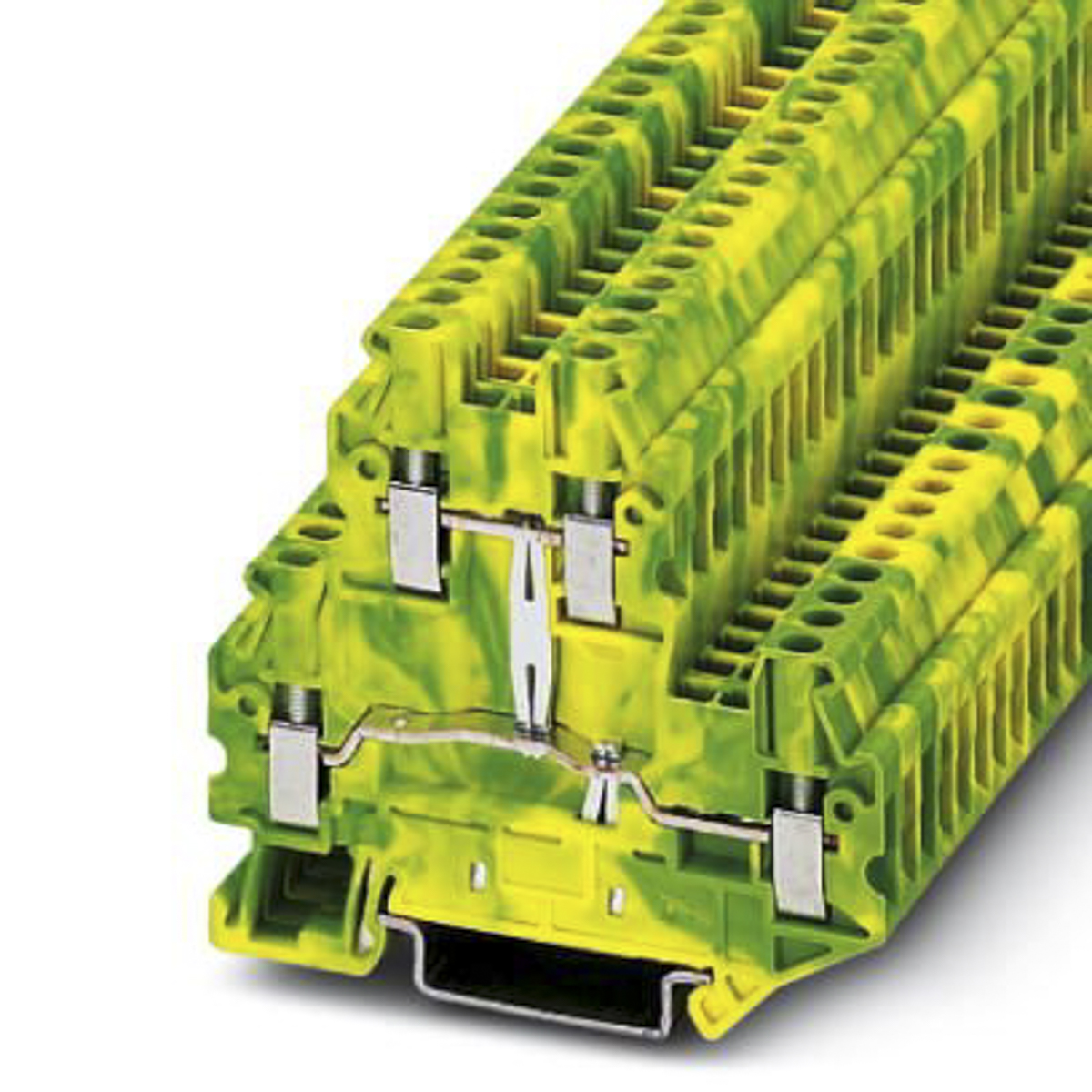 Phoenix Contact UTTB 2.5-PE Series Green, Yellow DIN Rail Terminal Block, 2.5mm², Double-Level, Screw Termination,
