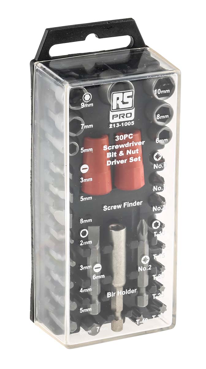 RS PRO 30-Piece Metric 1/4 in Standard Socket/Bit Set , 6 point; Hex Bit; Pozidriv Bit; Slotted Bit; Star Bit