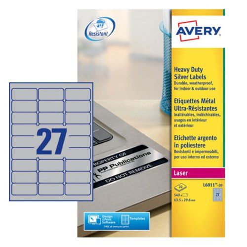 Avery Silver Adhesive High Visibility Label Sheet, Pack of 20Sheets