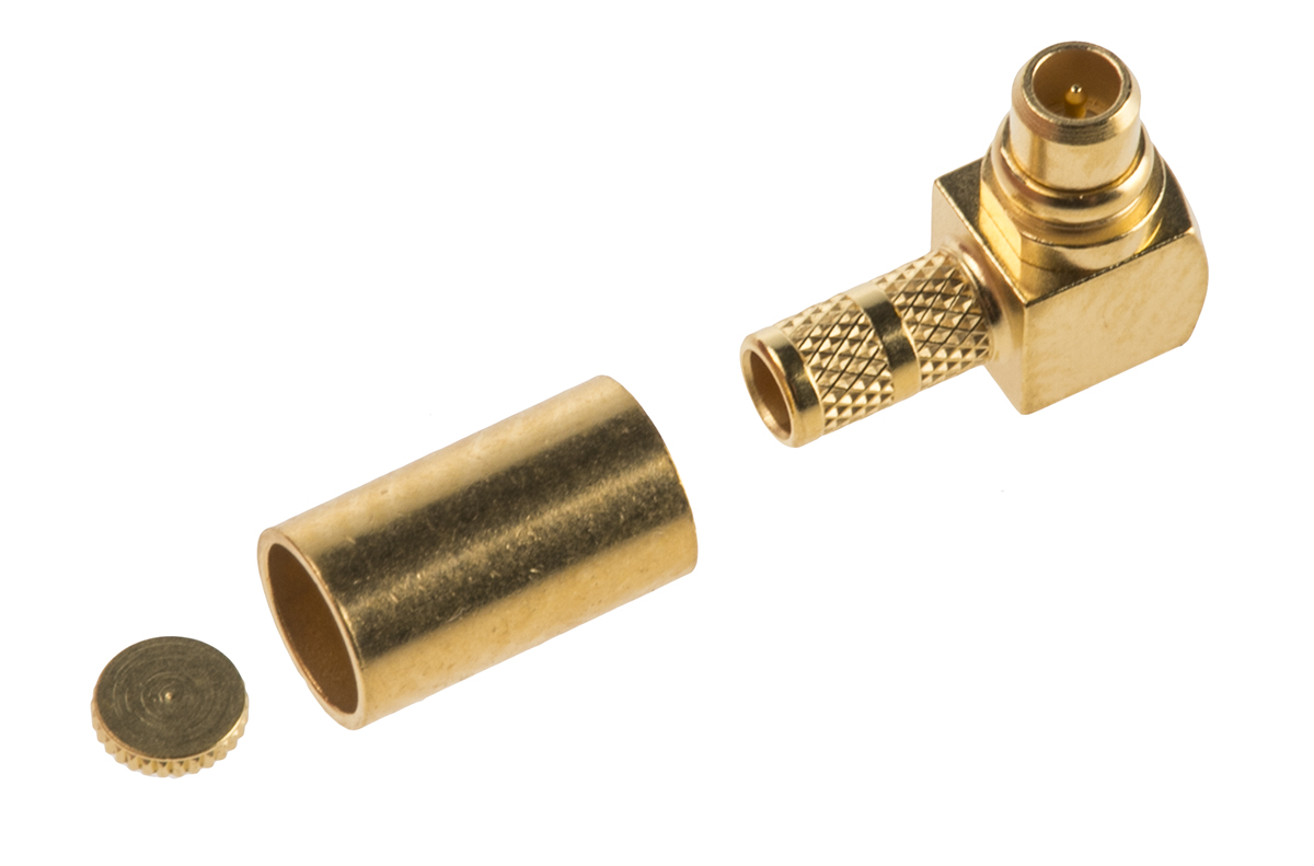 Huber+Suhner, Plug Cable Mount MMCX Connector, 50Ω, Solder Termination, Right Angle Body