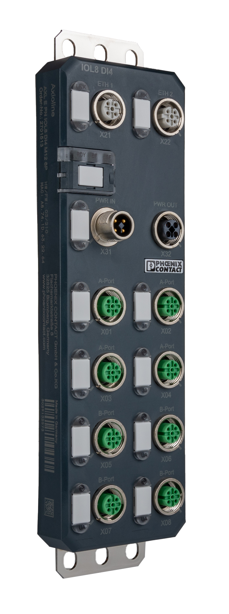 Phoenix Contact AXL E PN IOL8 DI4 M12 6P Series I/O module, M12, 20m cable, 12 port