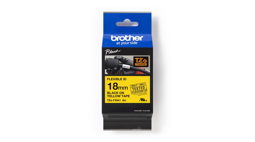 Brother TZEFX Black on Yellow Label Printer Tape, 8 m Length, 18 mm Width