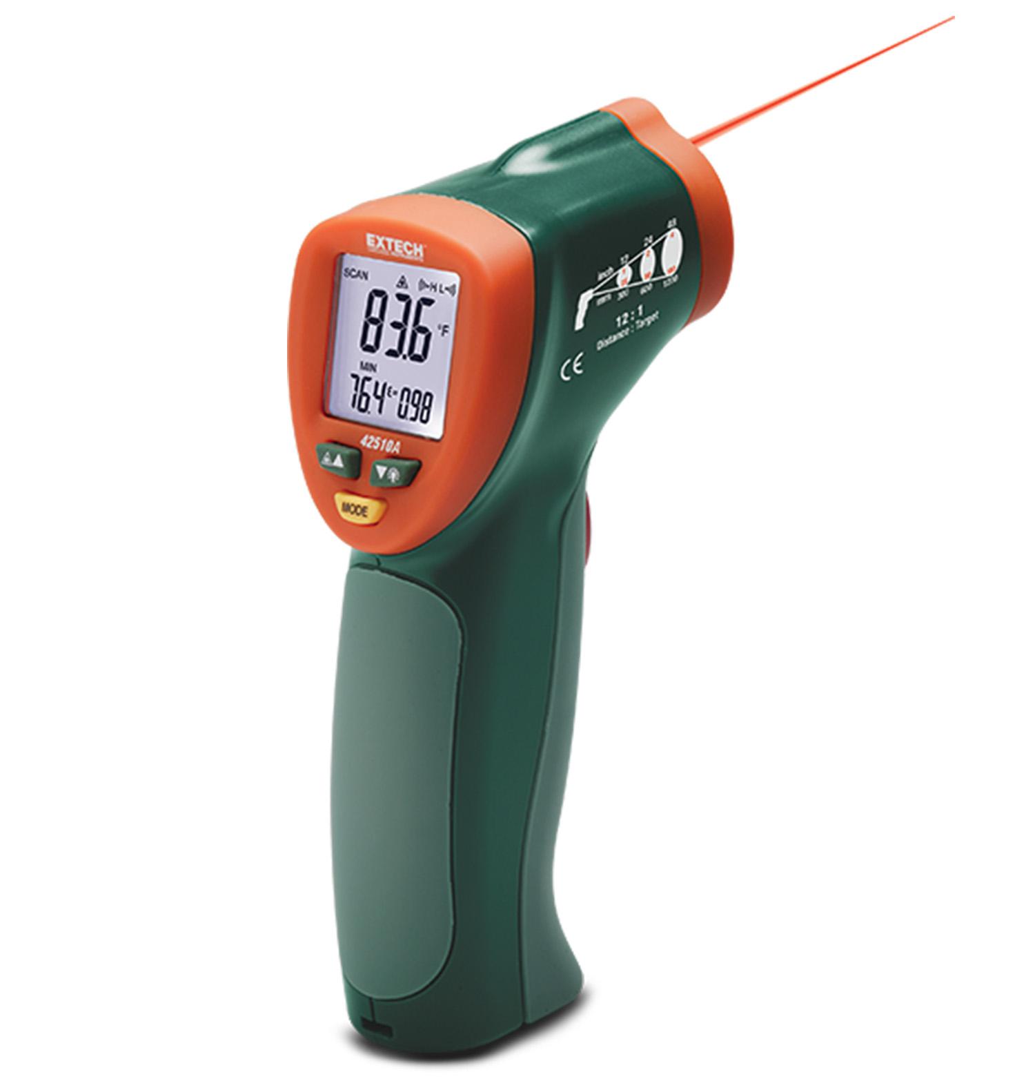 Extech 42510A Mini IR Thermometer, -50°C Min, +650°C Max, ±1 Accuracy, °C and °F Measurements