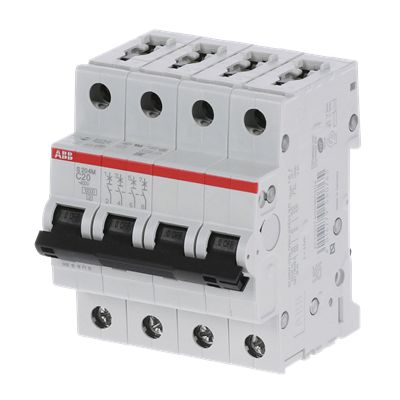ABB System Pro M Compact S200M MCB, 4P, 20A Curve C, 125V AC, 440V DC, 25 kA Breaking Capacity