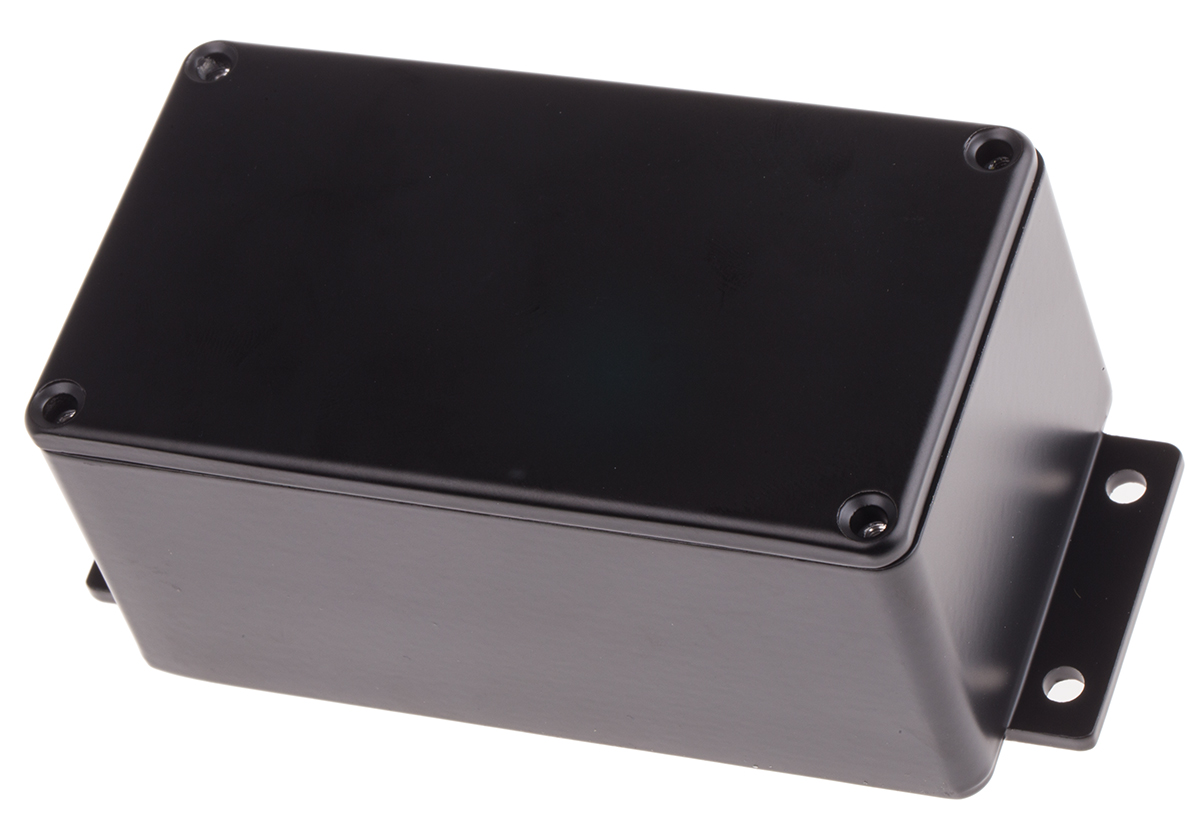 RS PRO Black Die Cast Aluminium Enclosure, IP66, Flanged, Black Lid, 139.6 x 63.8 x 55mm