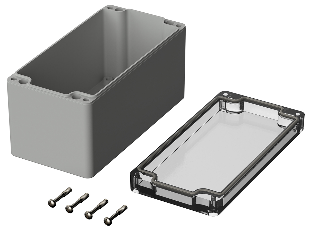 Bopla Euromas Series Grey Polycarbonate Enclosure, IP66, Flanged, Transparent Lid, 160 x 80 x 85mm