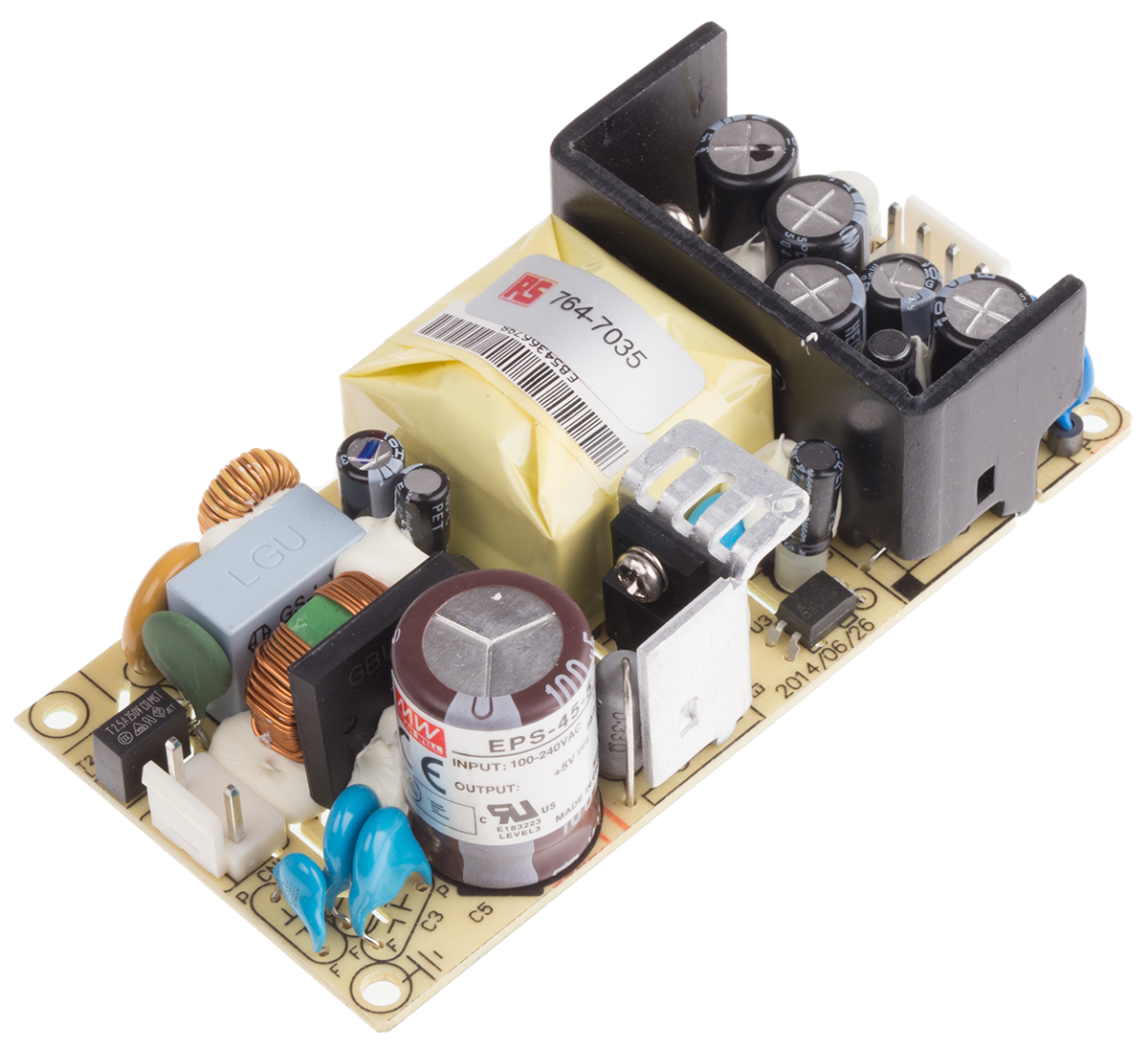 MEAN WELL Switching Power Supply, EPS-45-5, 5V dc, 8A, 40W, 1 Output, 127 → 370 V dc, 90 → 264 V ac Input