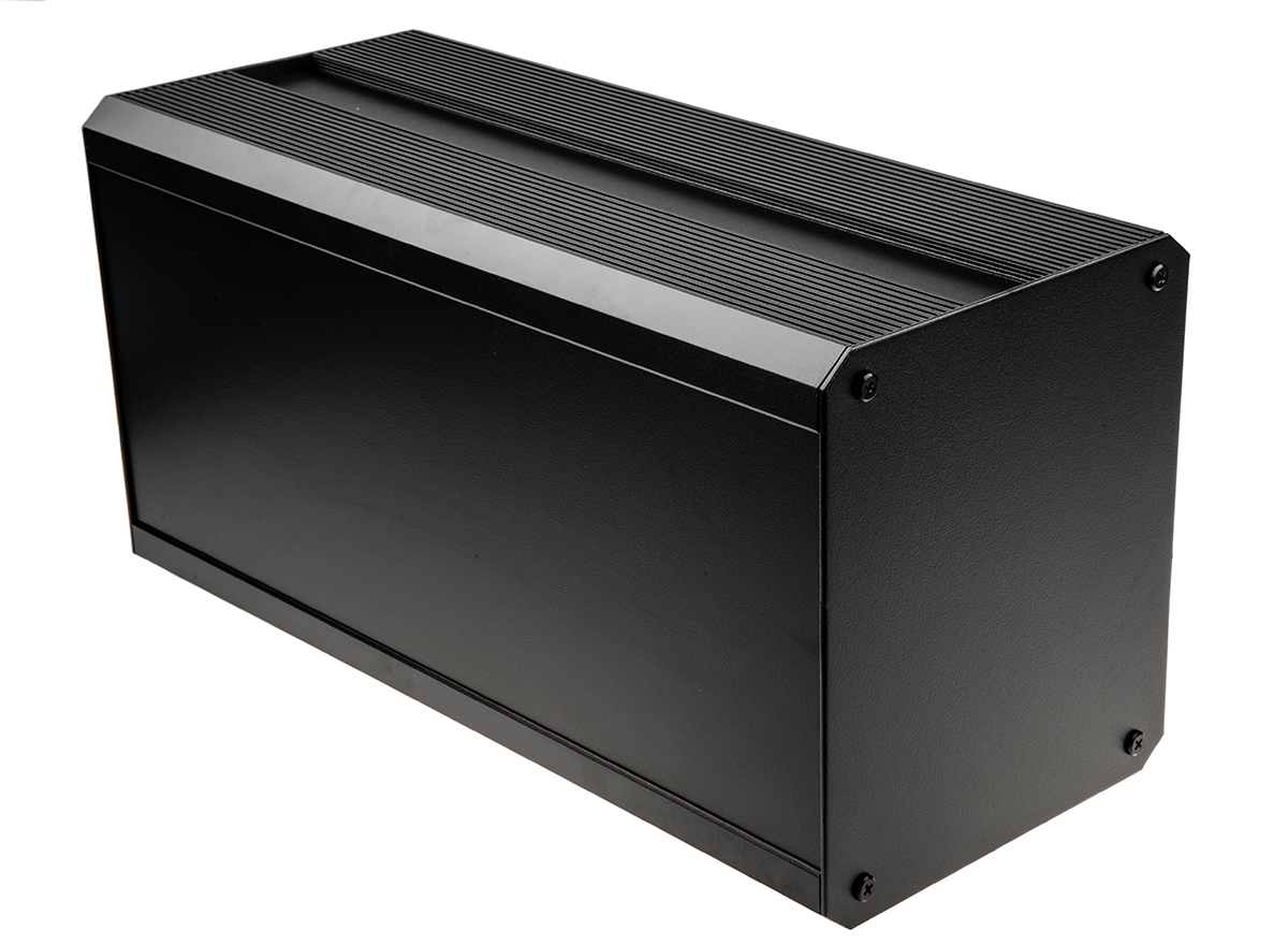 RS PRO Black Extruded Aluminium Heat Sink Case, IP40, Black Lid, 400 x 200 x 175mm