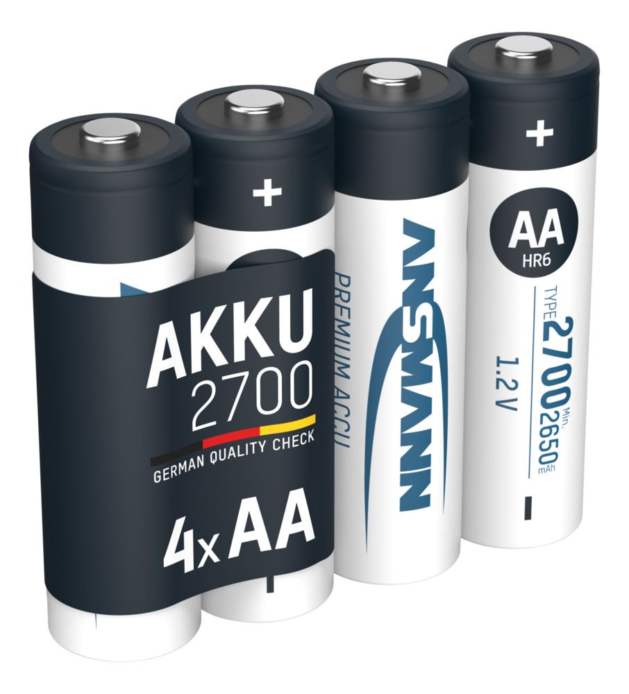 Ansmann AA NiMH Rechargeable AA Batteries, 2.7Ah, 1.2V - Pack of 4