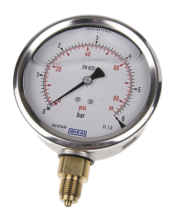 WIKA G 3/8 Analogue Pressure Gauge 6bar Bottom Entry 100mm Outside Diameter, UKAS