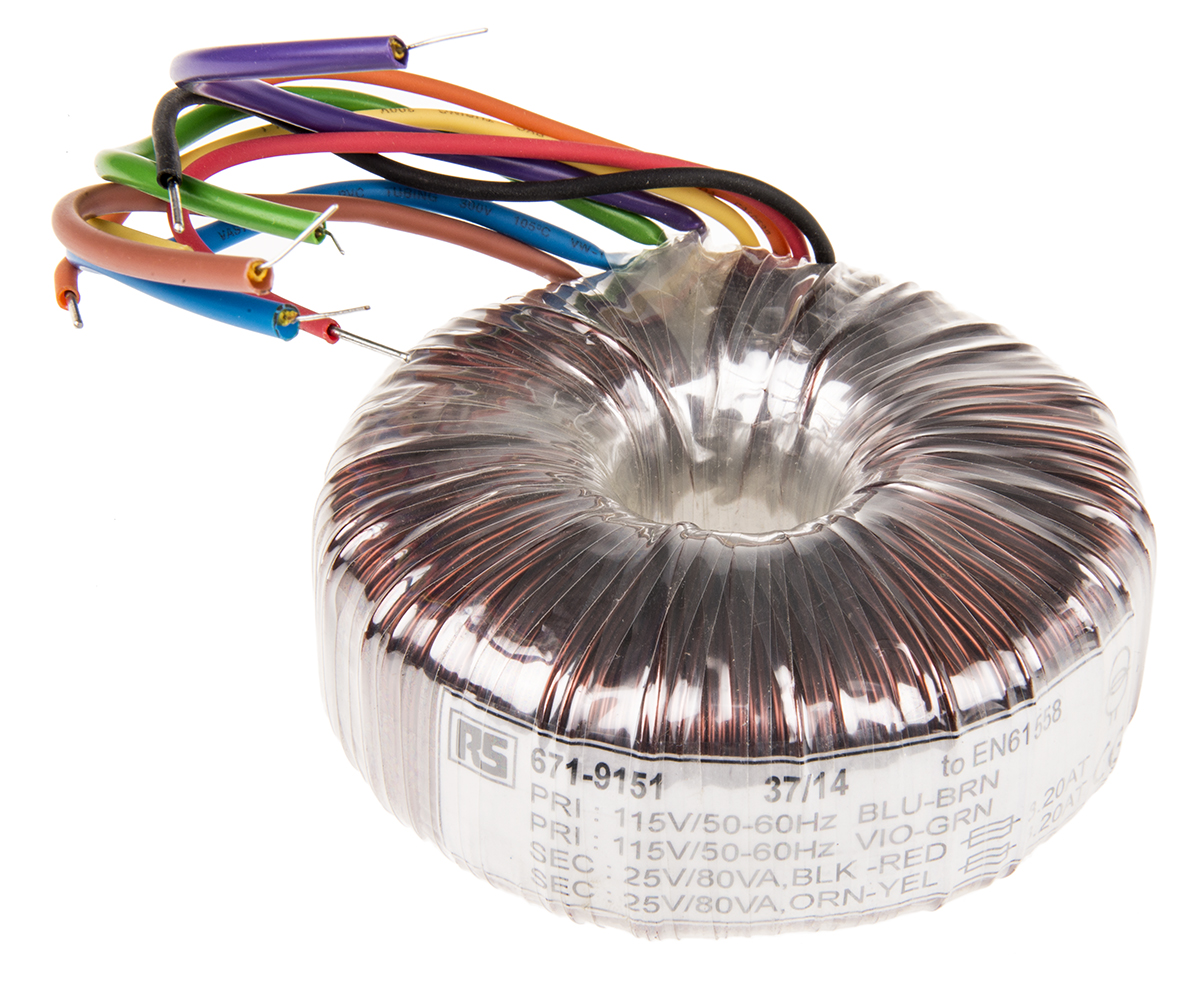 RS PRO 115 V ac, 230 V ac, 2 x 25V ac Toroidal Transformer, 160VA 2 Output