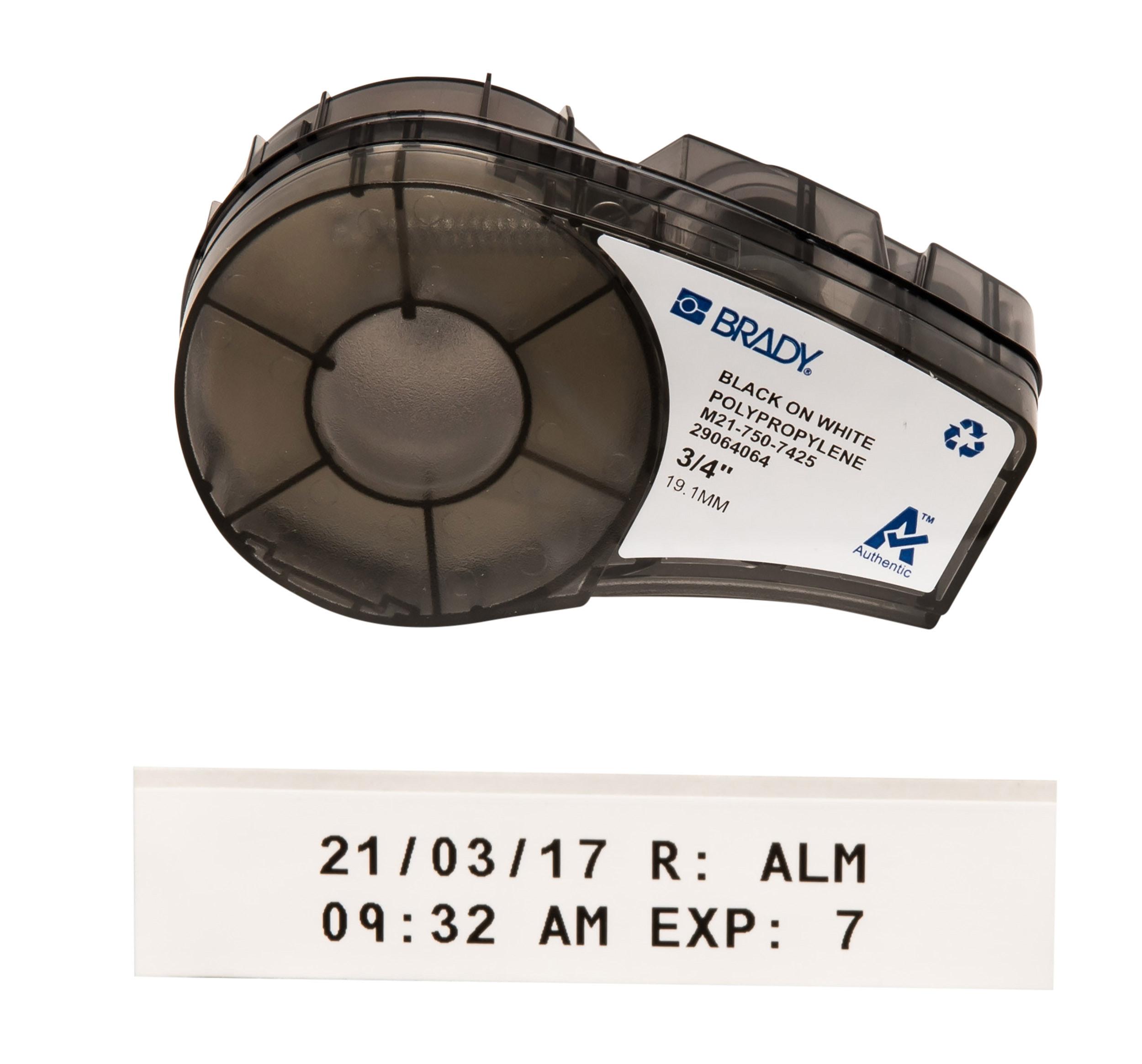 Brady B-7425 Black on Black on White Label Printer Tape, 6.4 m Length, 19.05 mm Width