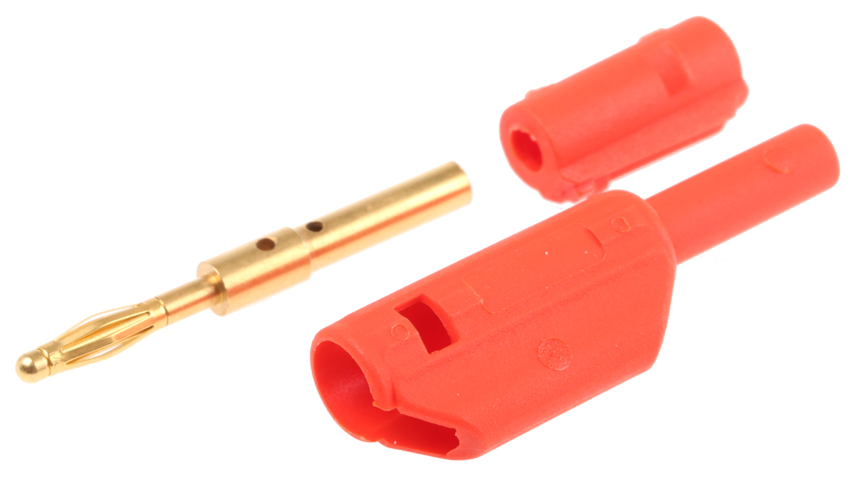 Staubli Red Male Banana Plug, 2mm Connector, Solder Termination, 10A, 600V, Gold Plating