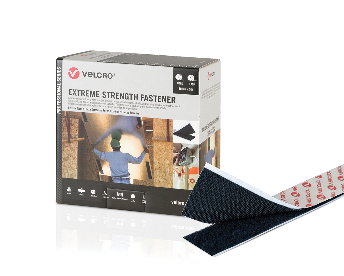 VELCRO® Black Hook & Loop Tape, 50mm x 5m