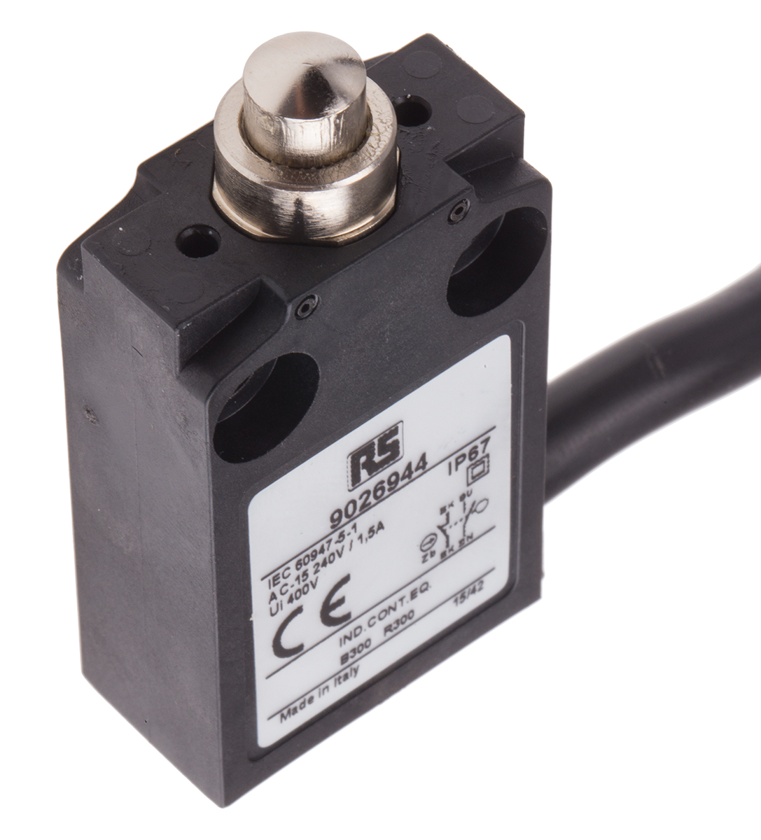 RS PRO Plunger Limit Switch, NO/NC, IP67, DPST, Thermoplastic Housing, 240V ac Max, 5A Max