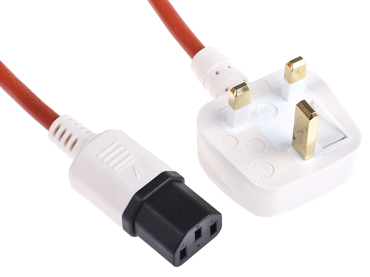 RS PRO IEC C13 Socket to Type G UK Plug Power Cord, 3m