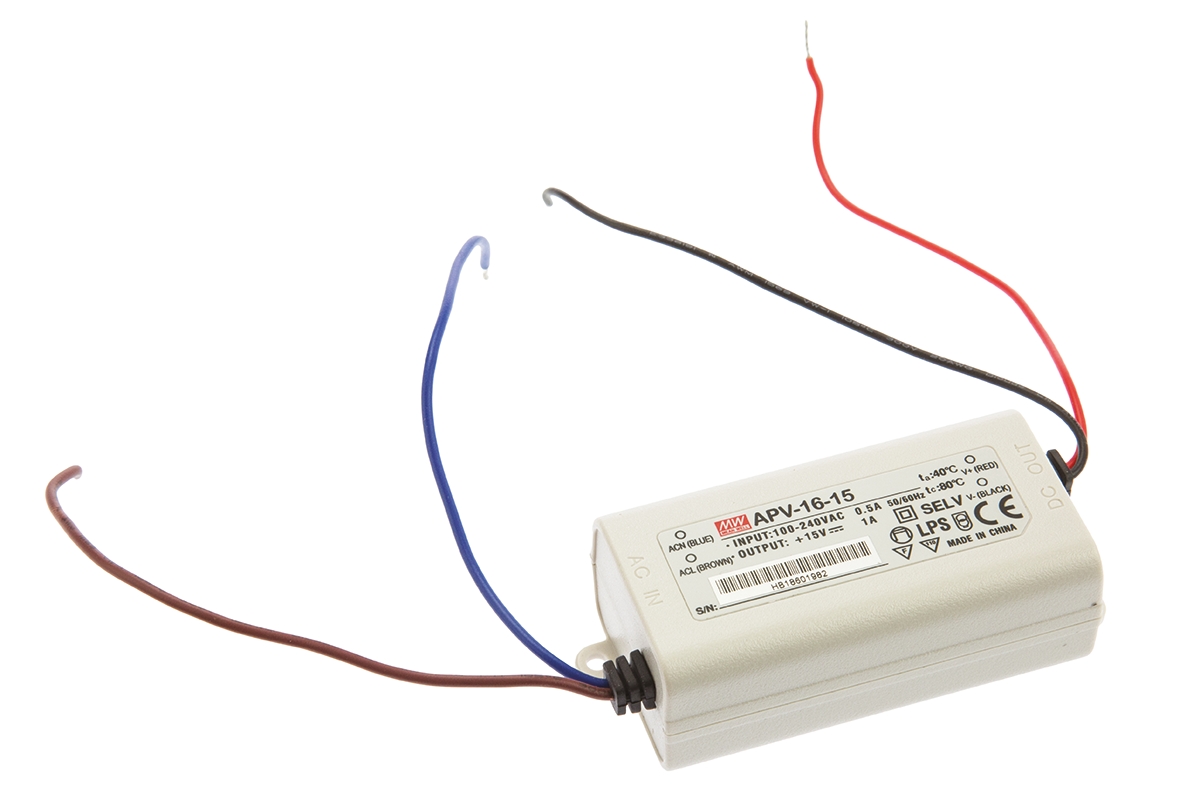 MEAN WELL LED Driver, 15V Output, 15W Output, 1A Output, Constant Voltage