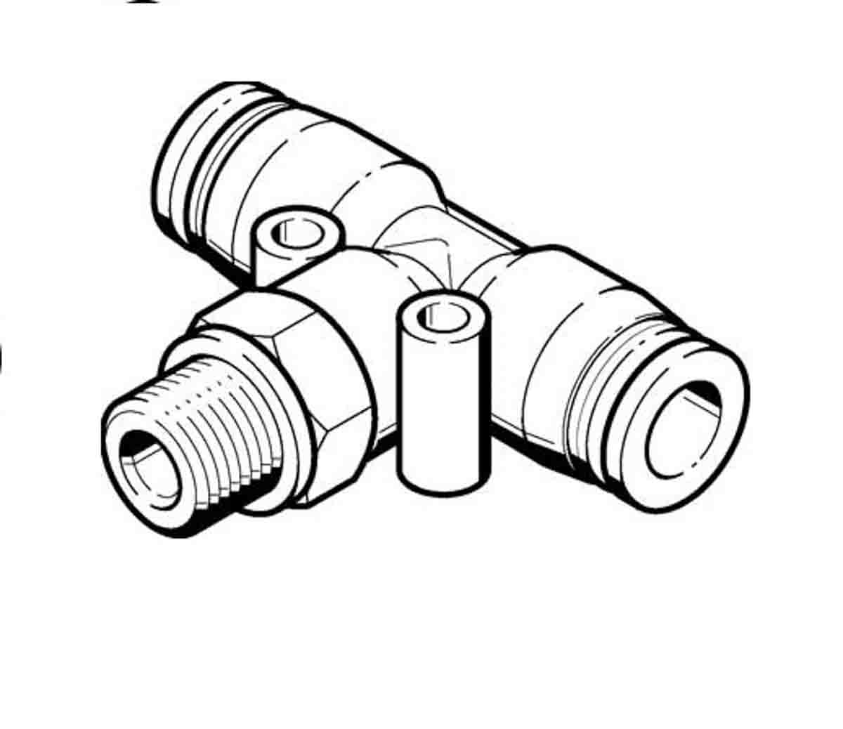 Festo Tee Threaded Adaptor, Push In 16 mm to Push In 16 mm, Threaded-to-Tube Connection Style, 186349