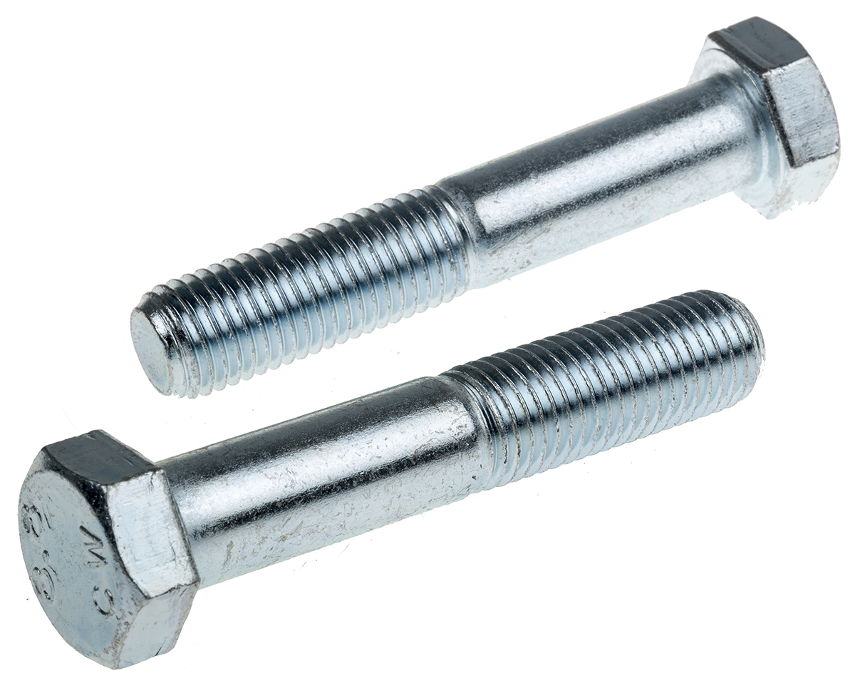 RS PRO Bright Zinc Plated Steel, Hex Bolt, M12 x 100mm