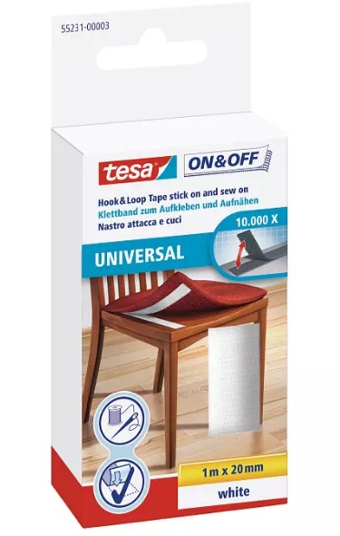 Tesa White Hook & Loop Tape, 20mm x 1m