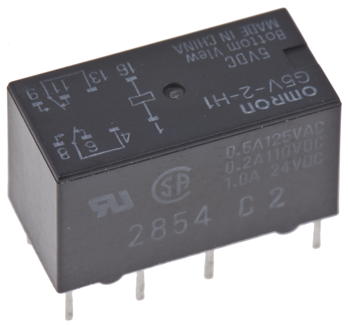 Omron PCB Mount Signal Relay, 5V dc Coil, 1A Switching Current, DPDT