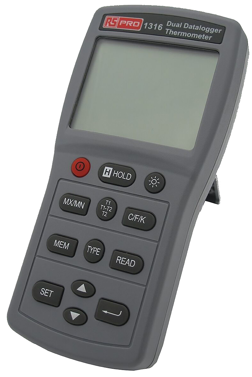 RS PRO 1316 Wired Digital Thermometer, E, J, K, N, R, S, T Probe, 2 Input(s), +1090 (J) °C, +1300 (N) °C, +1370 (K) °C,
