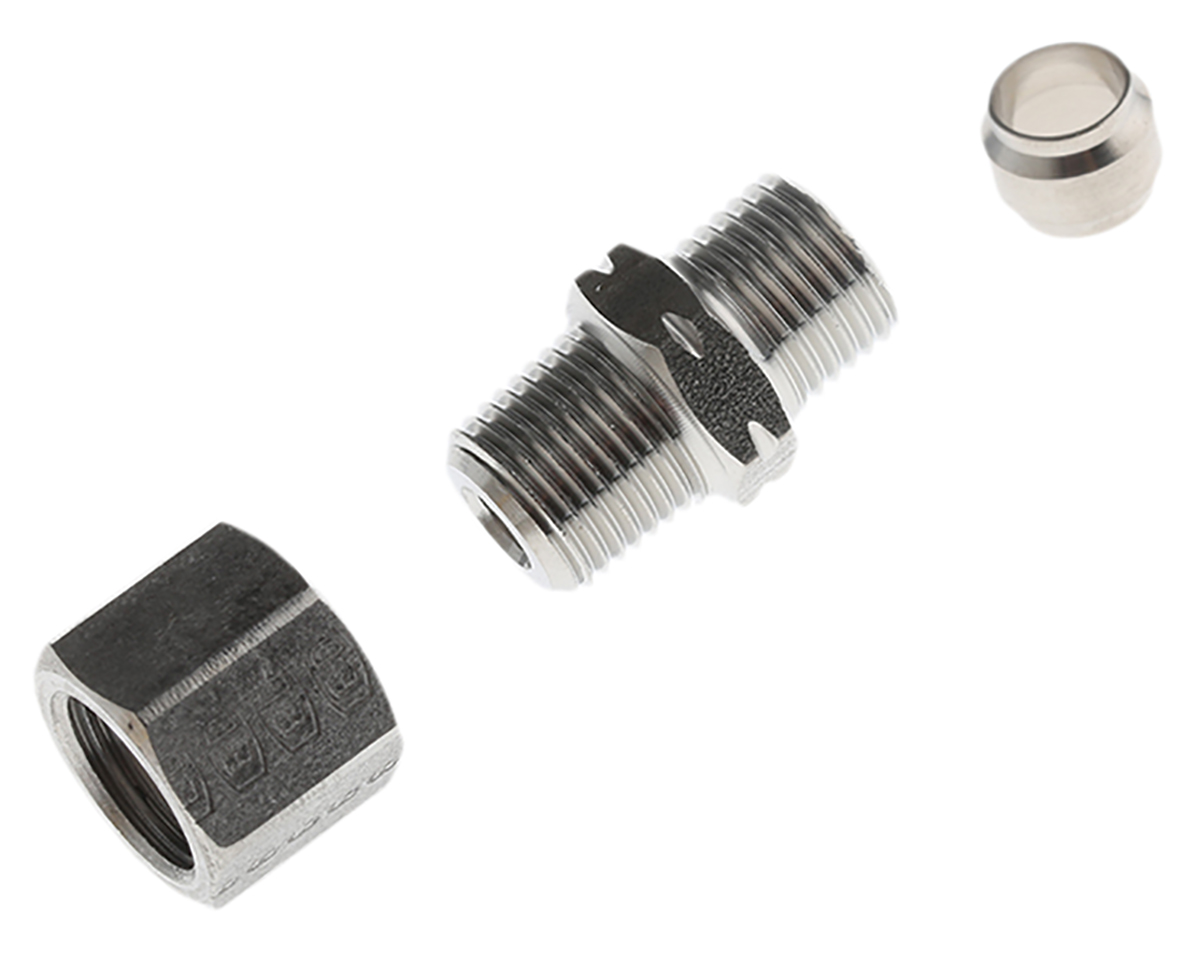 Legris LF3000 Series Straight Threaded Adaptor, NPT 1/8 Male to Push In 6 mm, Threaded-to-Tube Connection Style