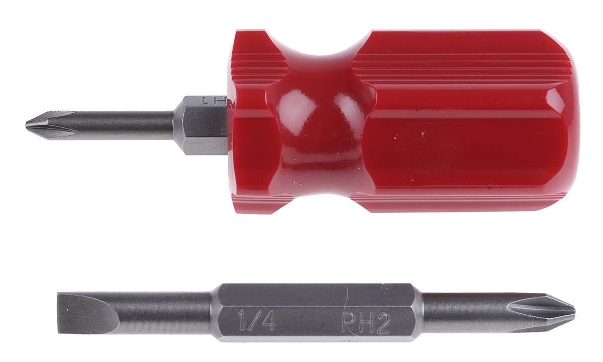 RS PRO Phillips, Slotted Stubby Screwdriver, 1/4 in, 3/16 in, PH1, PH2 Tip, 50 mm Blade, 75 mm Overall