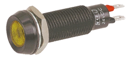 Marl Yellow Panel Mount Indicator, 12V dc, 8.1mm Mounting Hole Size, Solder Tab Termination