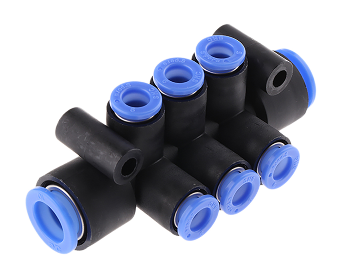 SMC KM 6 Outlet Pneumatic Manifold Fitting Push In 10 mm Push In 6 mm