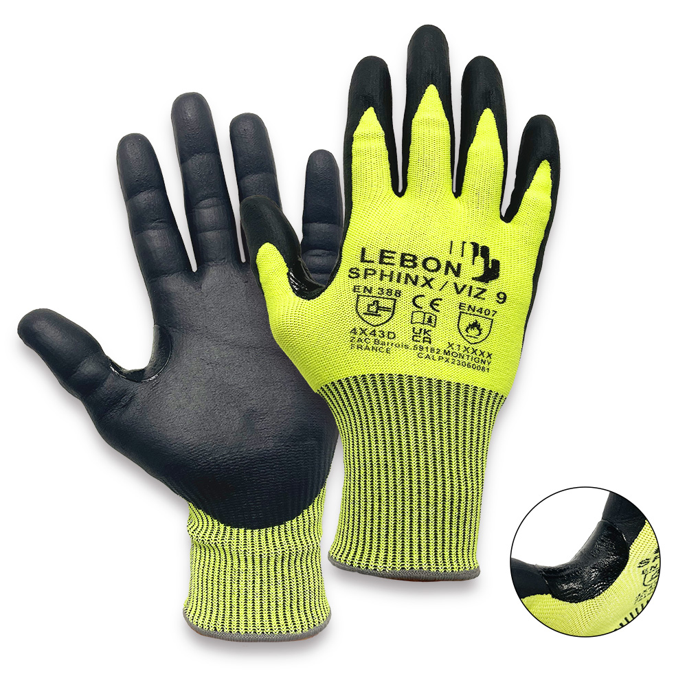 Lebon Protection SPHINX/VIZ Yellow Polyethylene Glove, Size 8, Nitrile Foam Coating