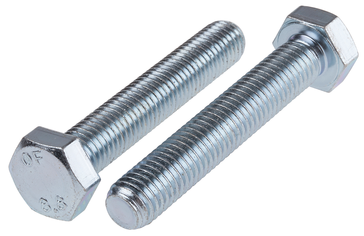 RS PRO Bright Zinc Plated Steel, Hex Bolt, M12 x 70mm