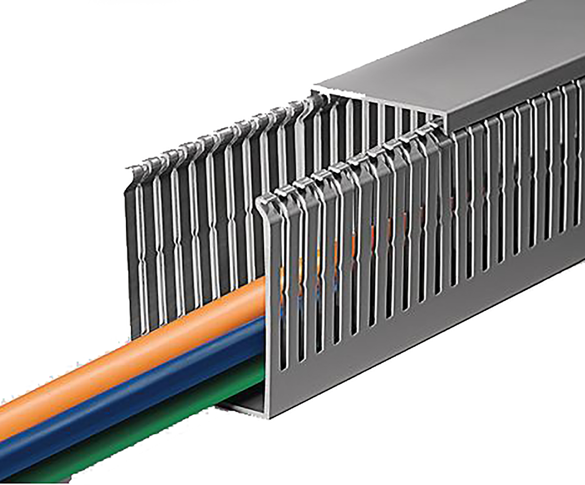 HellermannTyton HTWD-PN Grey Slotted Panel Trunking - Wide Slot, W25 mm x D40mm, L2m, PVC