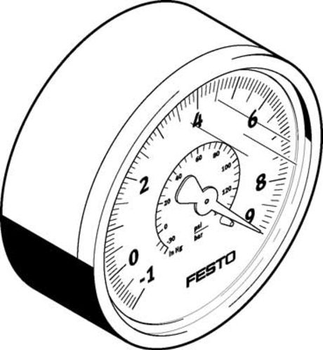 Festo Analogue Pressure Gauge 0bar Back Entry 63mm Outside Diameter
