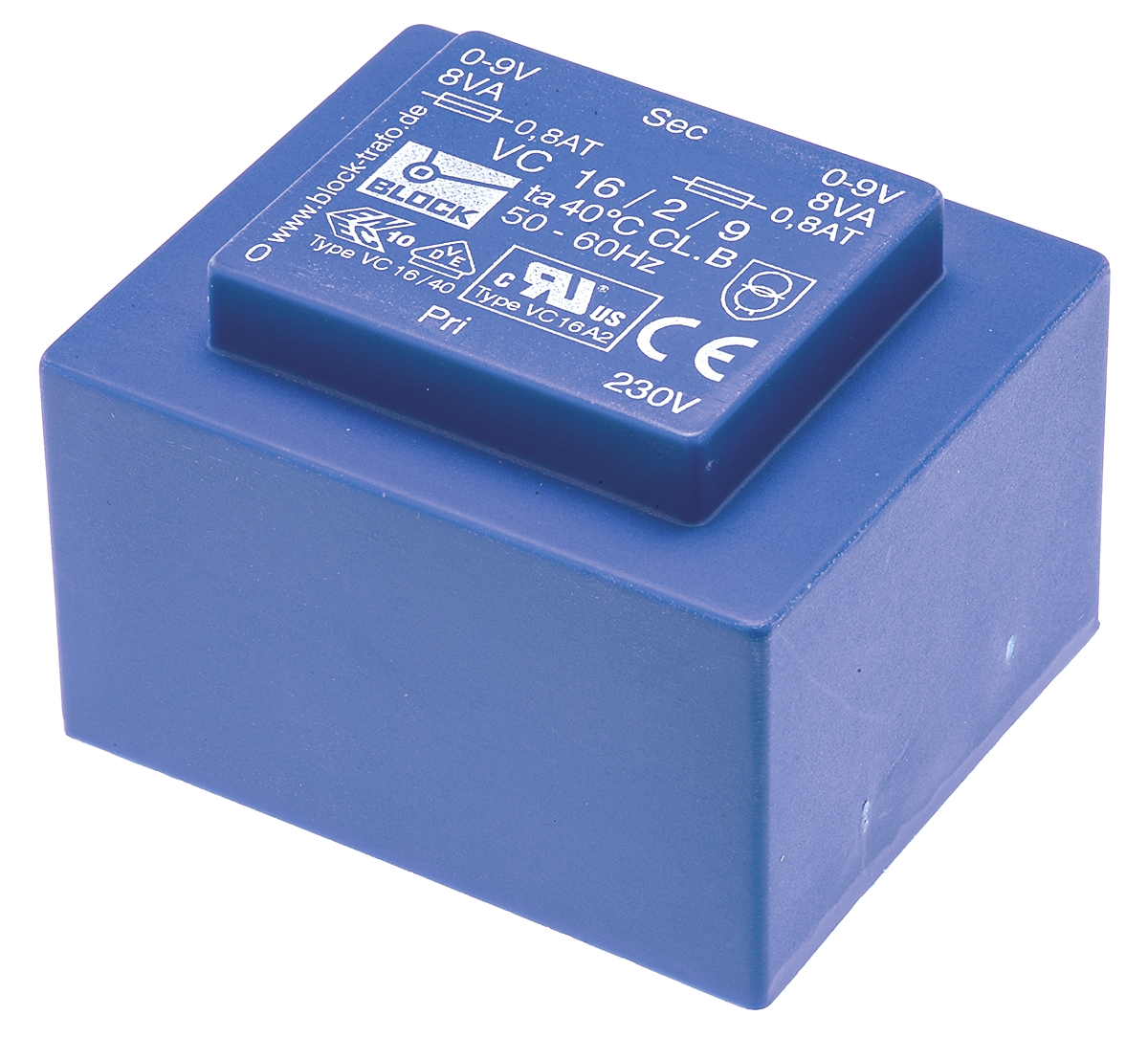 Block 9V ac 2 Output Through Hole PCB Transformer, 16VA