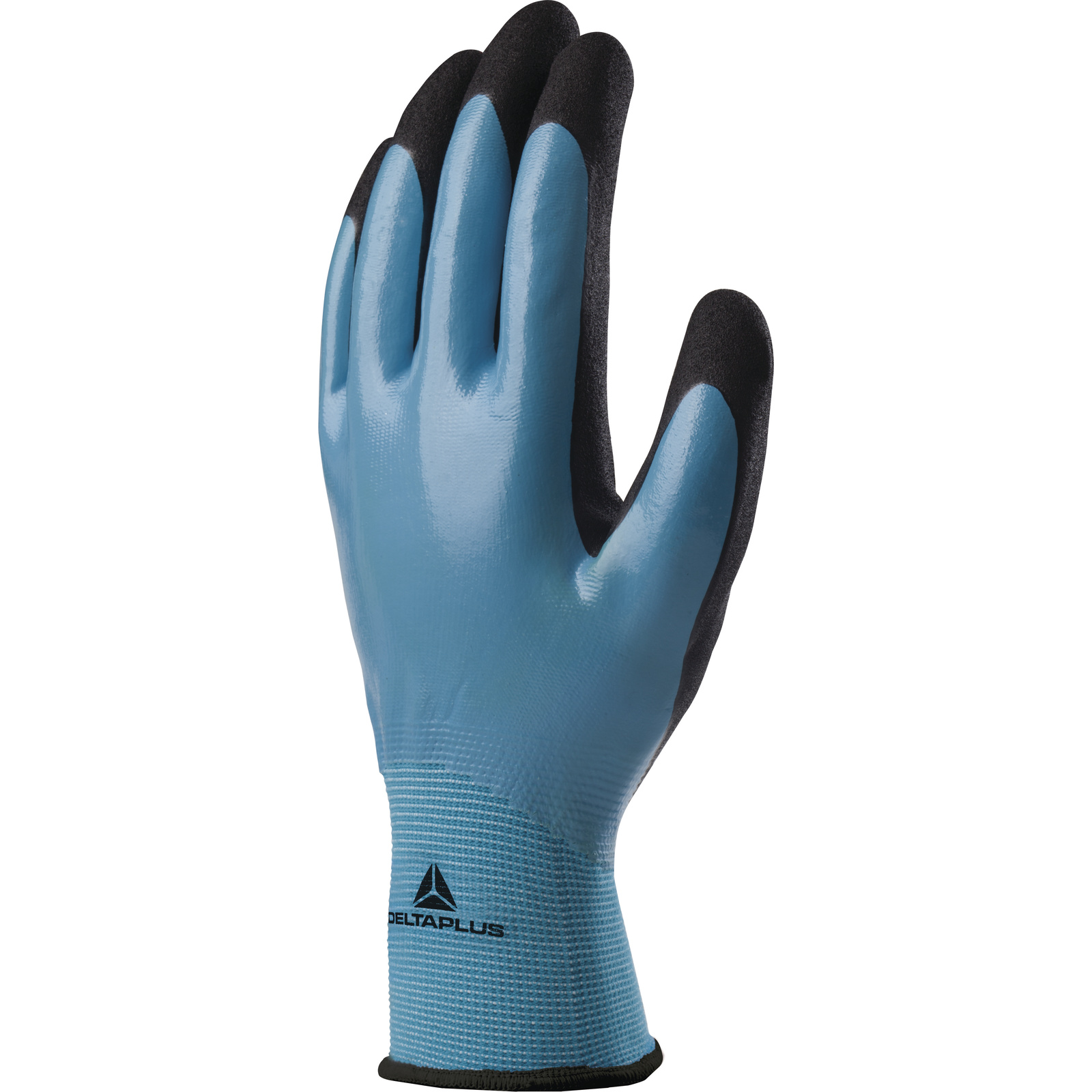 Delta Plus VV636BL Black, Blue Polyamide Work Gloves, Size 7, Nitrile Coating